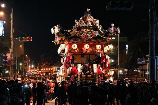 Parade float is pulled at Chichibu Night Festival in Japan. Chichibu Yomatsuri festival was added to UNESCO Intangible Cultural Heritage list in 2016.