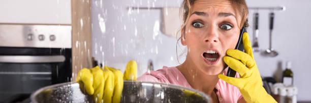 istock Woman Calling Plumber To Fix Water Leaking From Ceiling 1429979068