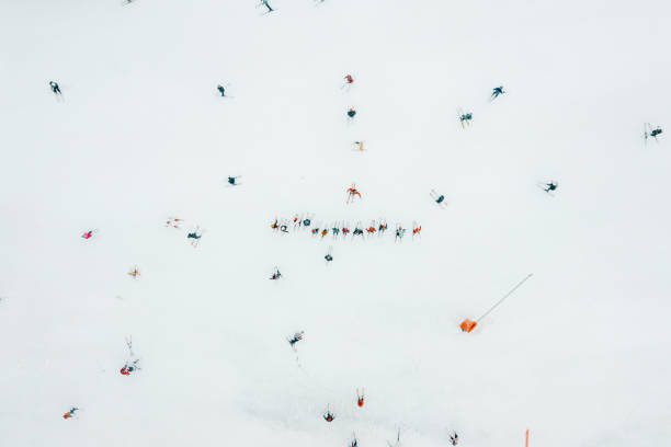 istock Aerial view of skiers 1429981406