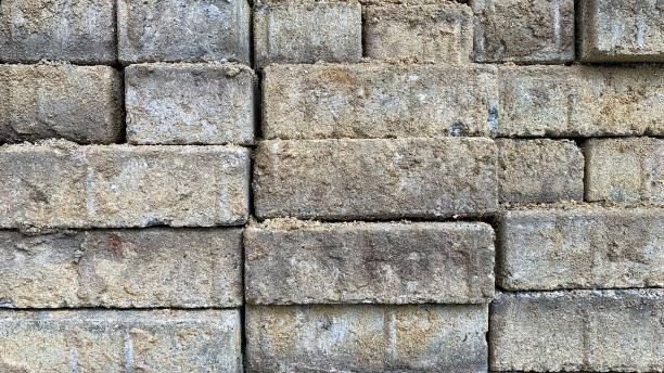 istock Brick piles lined up from the construction mixed with sand 1429984889