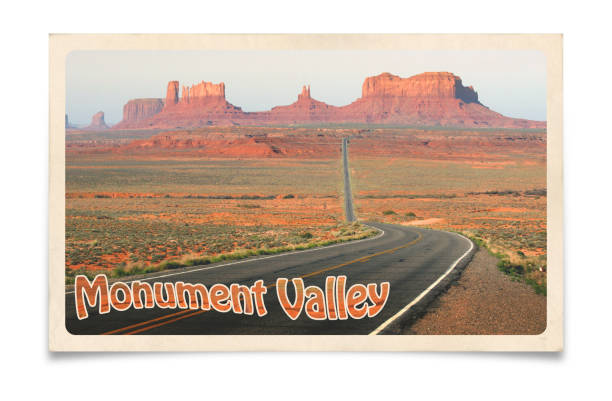 モニュメントバレーのヴィンテージポストカード、アメリカ - 葉書 ストックフォトと画像