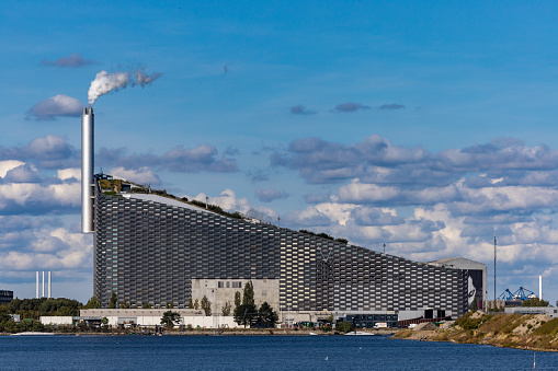 Copenhagen, Denmark  The Copenhill waste to power plant and artificial ski slope.