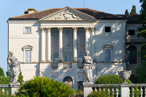 Vicenza, Italy - July 3, 2022: Exterior of the historic villa Franceschini Salasco, on the Colli Berici near Arcugnano, Vicenza, Veneto, Italy