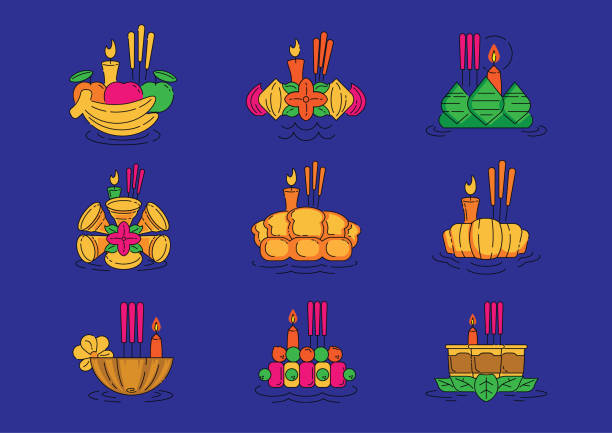 eco friendly Krathong eco friendly Kratong make with many material that care of environment for Loy Krathong Festival to repect for goddess of water. krathong stock illustrations
