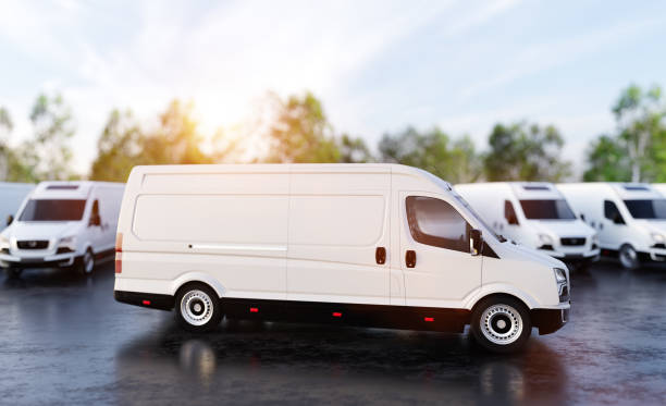 istock Transportation van and fleet of cargo trucks courier service 1429989844