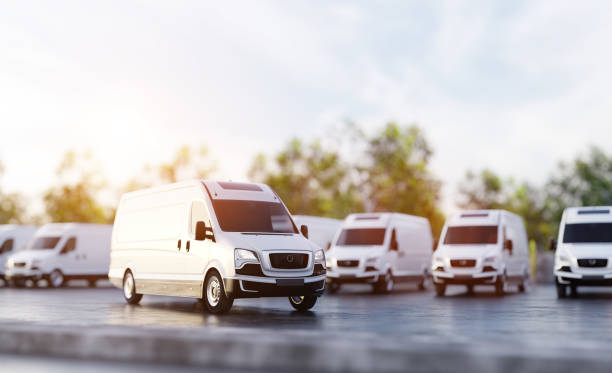 istock Transportation van and fleet of cargo trucks courier service 1429989846