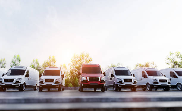 istock Transportation van and fleet of cargo trucks courier service 1429989868