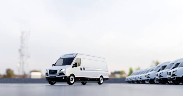 istock Transportation van and fleet of cargo trucks courier service 1429989882