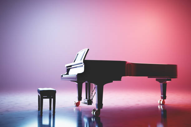 istock Classic grand piano keyboard in neon spotlight 1429989898