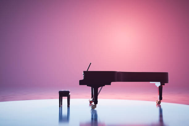 istock Classic grand piano keyboard in neon spotlight 1429989915
