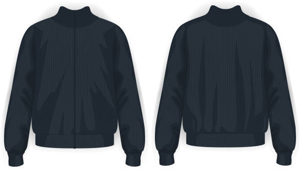 Knit cardigan black front and back view, vector mockup illustration Knit cardigan black front and back view, vector mockup illustration mock turtleneck stock illustrations