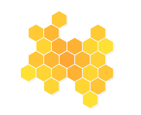 Yellow honeycomb isolated on white background. Vector illustration.