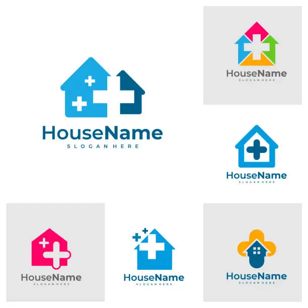 Vector illustration of Set of House Medical Logo Template Design. Health Plus Home Logo Vector.