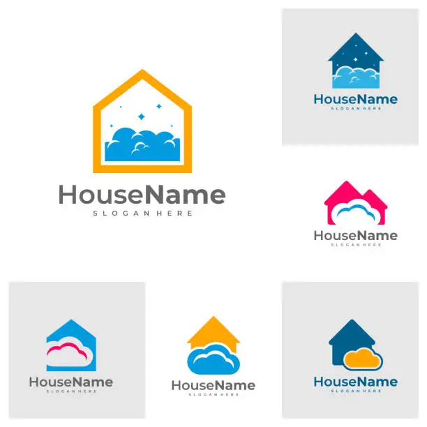 Vector illustration of Set of Cloud House logo designs concept vector. Home with cloud logo template