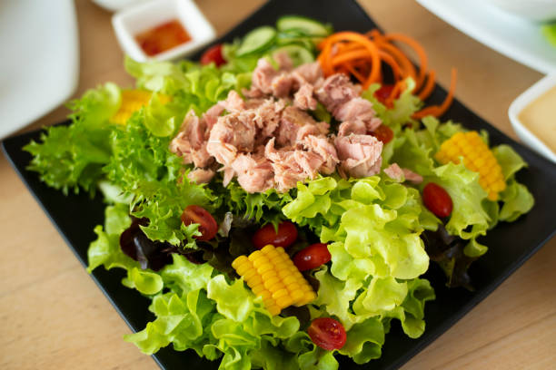 Tuna salad with vegetable in diat concept.