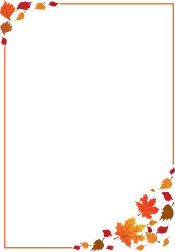 autumn themed frame or border of fallen leaves in vertical format
