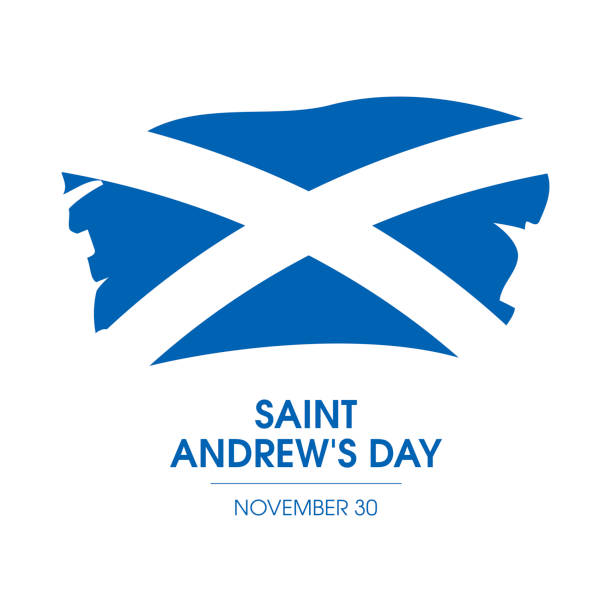 Saint Andrew's Day Poster with grunge scottish flag icon vector Paintbrush Flag of Scotland icon isolated on a white background. November 30. Important day fife county stock illustrations