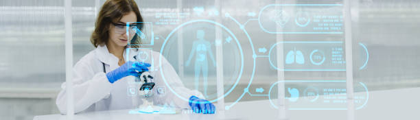 istock science technology chemist developing concept, female researcher, medical scientist or doctor or student is looking in a microscope in Modern Laboratory 1430000059
