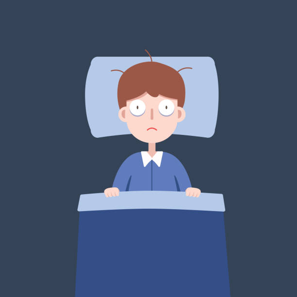 ilustraciones, imágenes clip art, dibujos animados e iconos de stock de el hombre en la cama no puede dormir. insomnio e insomnio. ilustración vectorial. - despair depression adult boyfriend