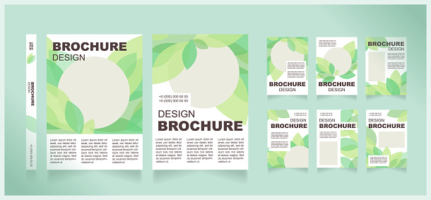 Gardening hobby and plant caring blank brochure design. Template set with copy space for text. Premade corporate reports collection. Editable 8 paper pages. Arial Black, Regular fonts used