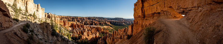 Panorama of Trail Winding Around a Bend Below Bryce Point in Bryce Canyon National Park