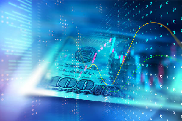 Dollar Theme Digitally Generated Currency and Exchange Stock Chart for Finance and Economy Based Computer Software and Coding Display stock photo