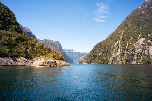 The spectacular scenery of Milford Sound in the Fiordland National Park, on New Zealand's South Island.