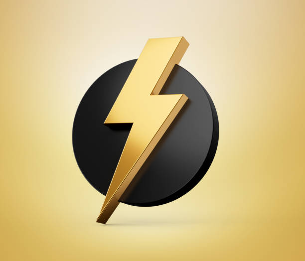 istock Thunderbolt Logo Design in a Black Circle 3d illustration 1430017096