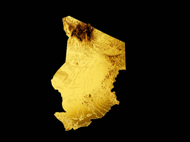 Chad Map Golden metal Color Height map Background 3d illustration\nSource Map Data: tangrams.github.io/heightmapper/,\nSoftware Cinema 4d