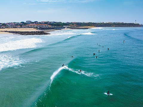 Aerial view of Surfers in Biarritz France