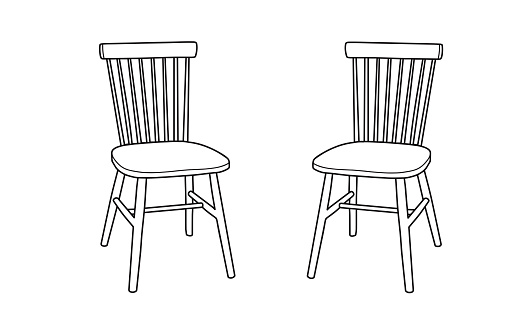 Two classic wooden Chairs for Home and office Interior. Vector illustration icon outline contour drawing.