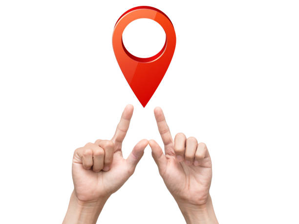 istock Man hand show arrow finger map position red isolated 1430019365