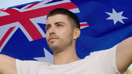 Young man with Australian flag.