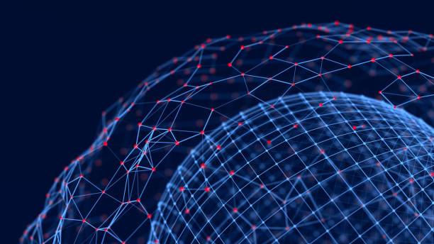 istock Abstract 3d sphere. Mesh with points and lines on dark background. Concept of network, internet communication. 3D 1430020589