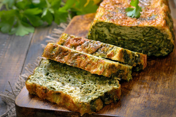Slices of spinach bread stock photo