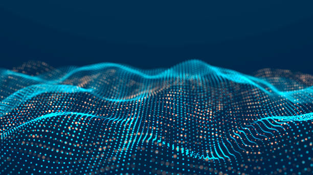 istock Futuristic wave with many dots. Abstract motion background of colored dots. Technology or science. 3d 1430020988