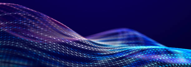 istock Beautiful curved wave on a dark background. Digital technology background. Concept of network. 3D 1430020994