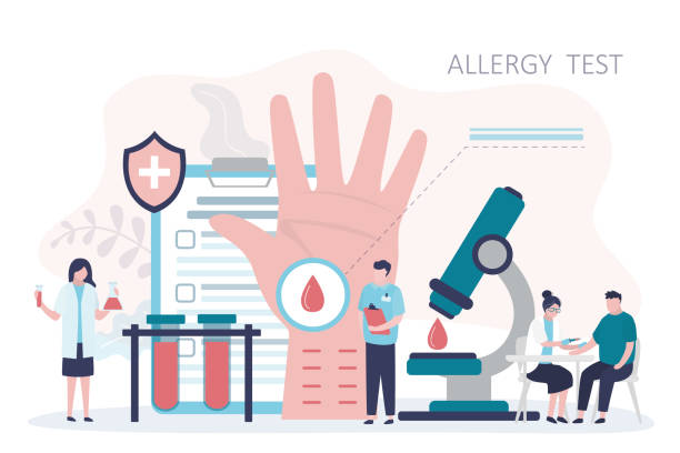 patient in der klinik macht allergentest. ärzte allergologen machen schnitte am arm für allergietests - allergologe stock-grafiken, -clipart, -cartoons und -symbole