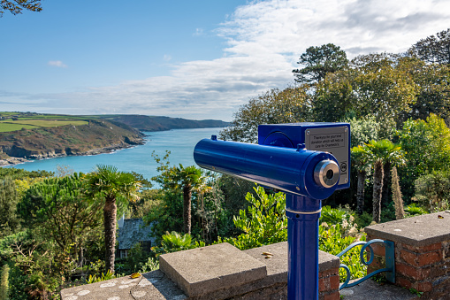 Salcombe, UK. 10 October 2021. Fixed day telescope with views over Salcombe, Devon