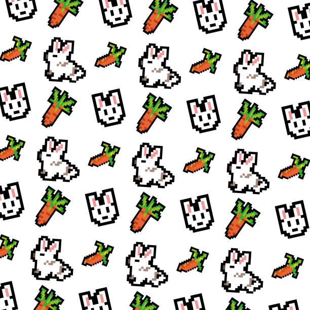 ilustrações, clipart, desenhos animados e ícones de coelho e cenoura pixel art - rabbit ear antenna