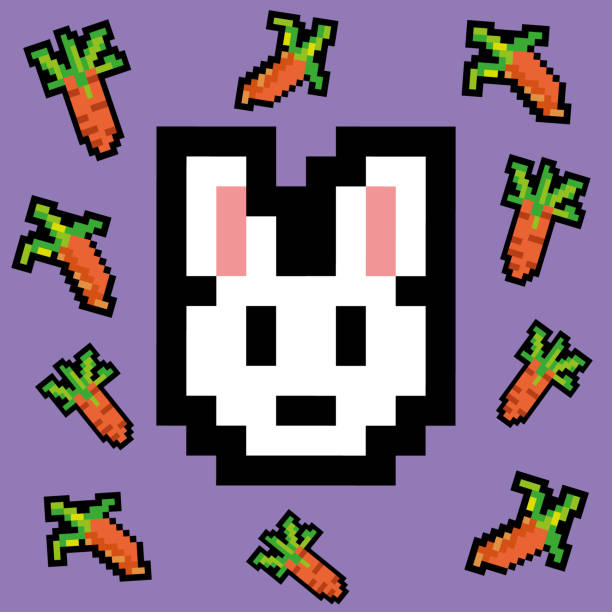 ilustrações, clipart, desenhos animados e ícones de pixel art coelho no centro e marcas - rabbit ear antenna