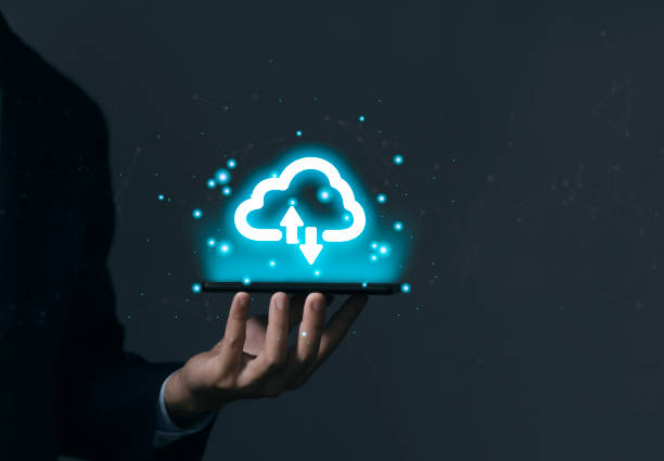 istock Businessman's hands showing a diagram of Cloud computing information technology icon. Concept of digital connection on communication networks. cloud storage security and internet service 1430025627