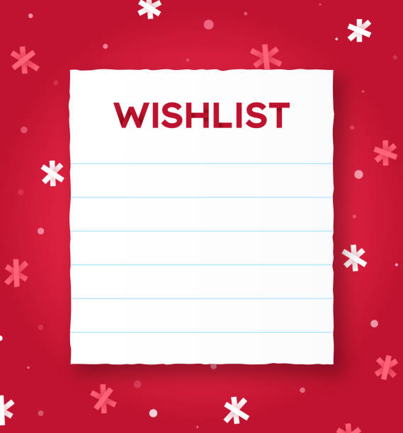 ilustraciones, imágenes clip art, dibujos animados e iconos de stock de lista de deseos regalo navideño de navidad - wish list