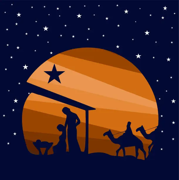 Vector illustration of Birth of Christ. Nativity scene.