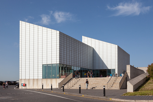 Exterior view of visitors and the main entrance to Turner Contemporary Art Gallery in Margate, Kent.