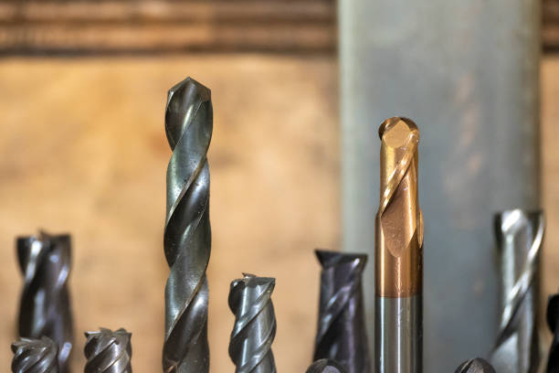 istock Close-up scene the group of used cutting tools for CNC milling machine. 1430043446