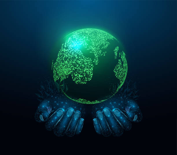 istock Two human hands are holds Planet Earth. Earth Day, Protection environmental, Ecology concept. Futuristic modern abstract background. Vector illustration. 1430043505