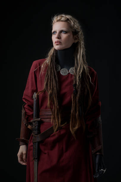 istock Weapon wielding Russian viking warrior queen in studio shot 1430053475