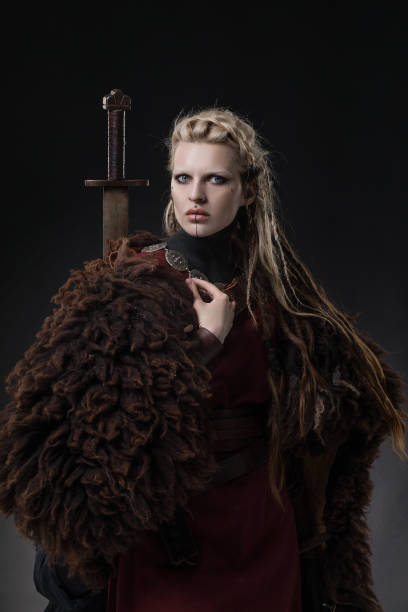 istock Weapon wielding Russian viking warrior queen in studio shot 1430053679