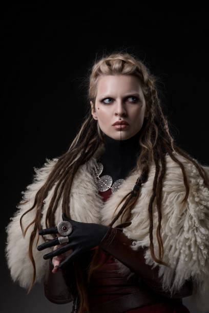 istock Weapon wielding Russian viking warrior queen in studio shot 1430054695